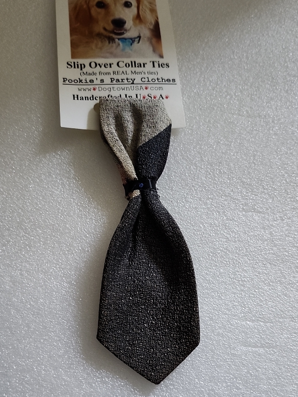 Hand Crafted Black and Silver Slip Over Collar Tie for Dogs